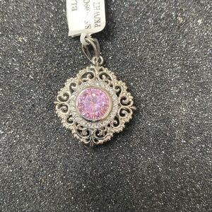 JTV sterling silver 6.09 CTW Bella Lucci, pink white diamond simulant pendant!